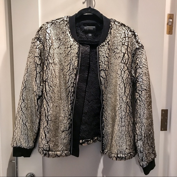 Guess Metallic Faux Fur Bomber Jacket - Picture 3 of 8